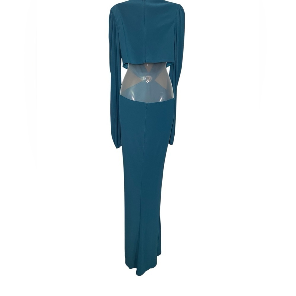 Mac Duggal 26727 Turquoise Cutout Gown Long Sleeve Pearl Size 8 - Picture 4 of 7